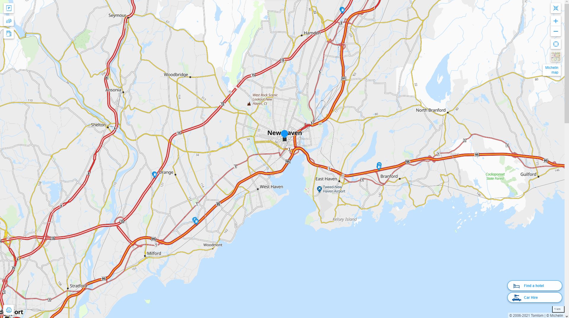New Haven Connecticut Highway and Road Map